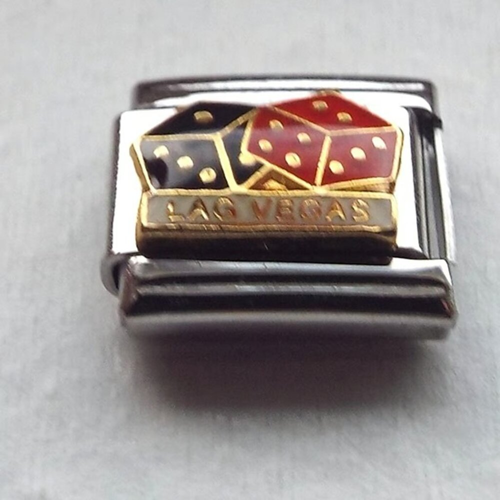 Black and red enamel dice 9mm stainless steel italian charm bracelet link new